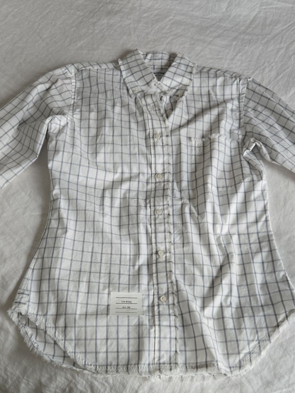 Thom Browne White Shirt with Gray Windowpane Check - Picture 2 of 10